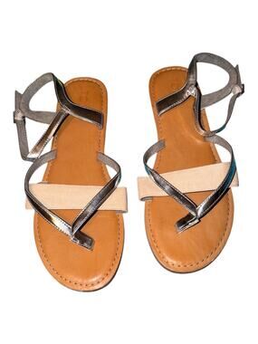 Toms Women's Size 9 Silver Strap Tan and Cream